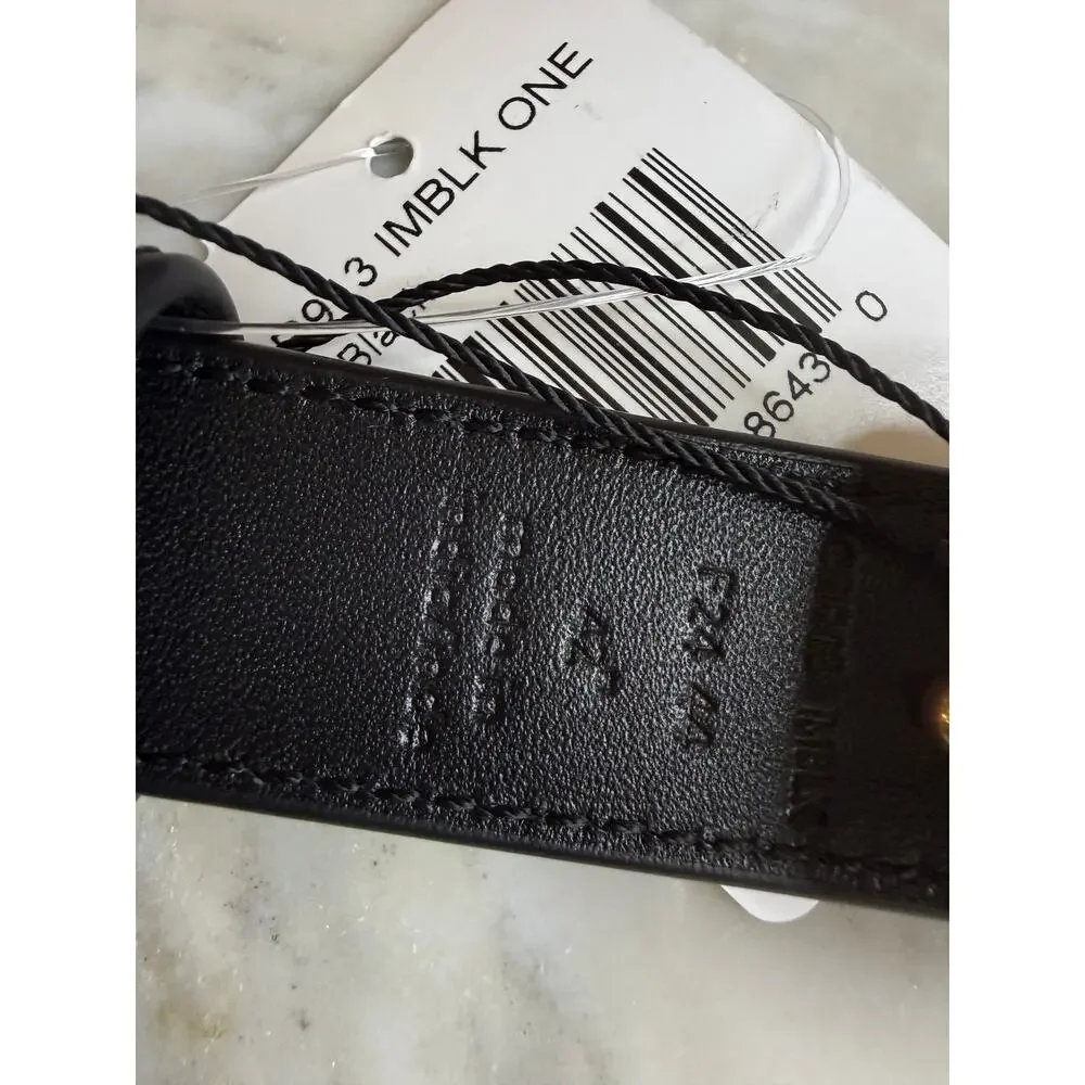 Coach Morgan Croc Embossed Logo Leather Belt Black Gold